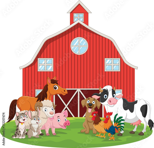 Cartoon farm animals in the barnyard