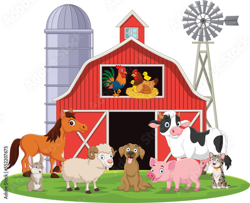 Cartoon farm animals in the barnyard