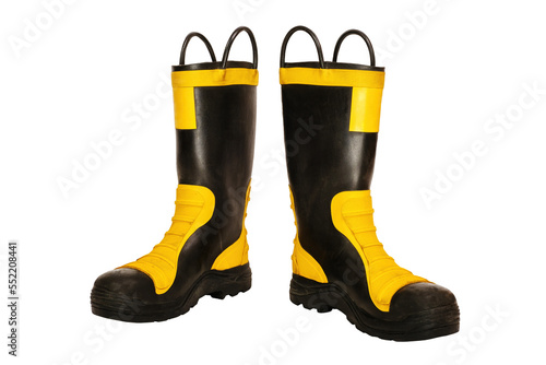 Pair of firefighter boots isolated on white background. High quality photo