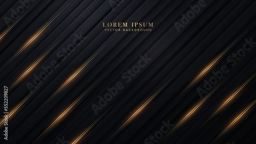 Golden line stripes diagonal on black stripe background. Elegant design style concept