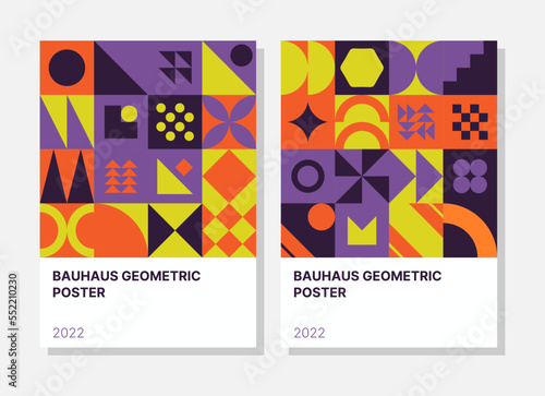 Abstract geometric posters. Bauhaus cover templates with abstract geometry. Retro architecture abstract shapes, forms, lines and abstract vector set. Magazine, journal, and album creative art cover.