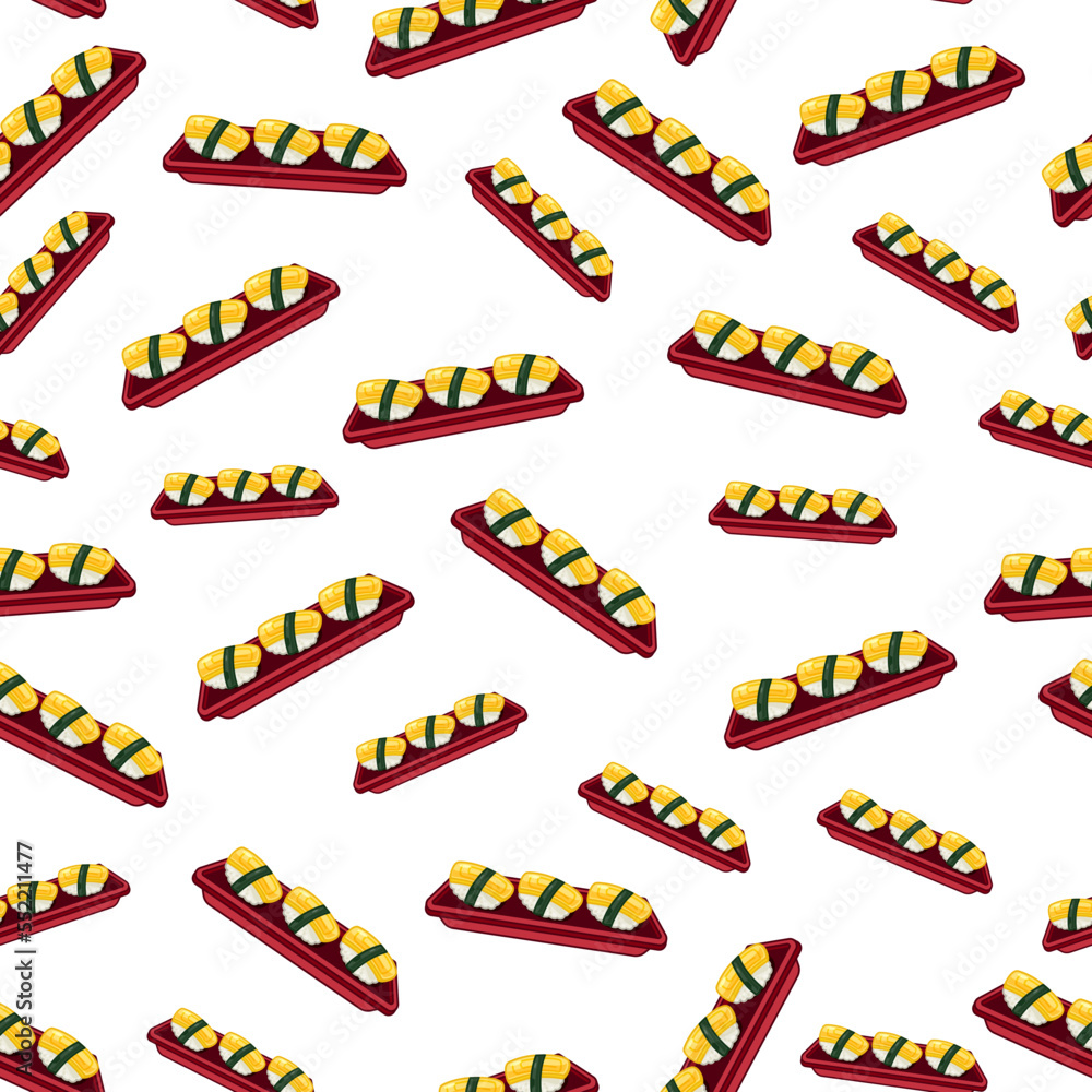 cartoon egg, japanese food seamless pattern on colorful background cartoon egg, japanese food seamless pattern on colorful background