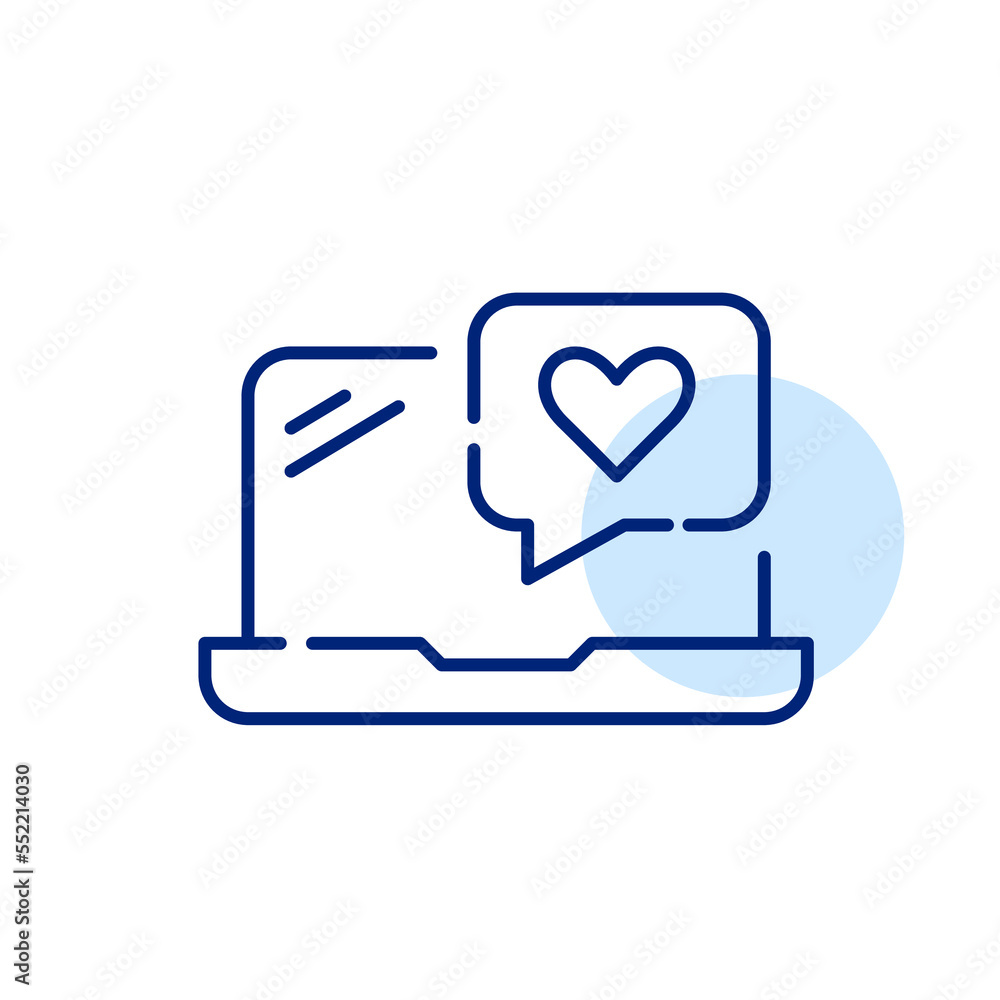 Like message on a laptop. Pixel perfect, editable stroke line icon Like message on a laptop. Pixel perfect, editable stroke line icon