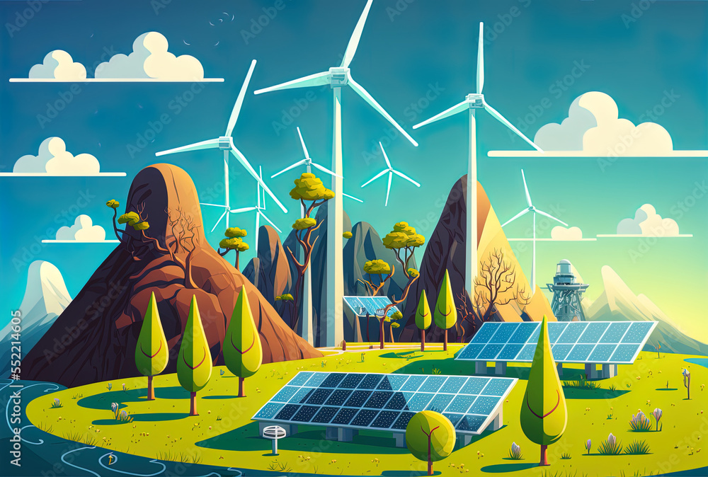 renewable energy Wind and solar power plants produce sustainable