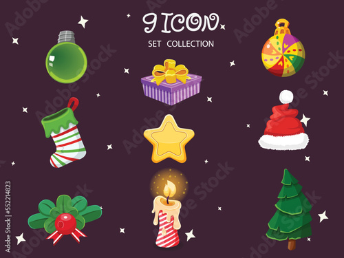 Set of Christmas icons. Symbol of happy new year. Can be used for printed materials - leaflets, posters, business cards or for web. Vector illustration