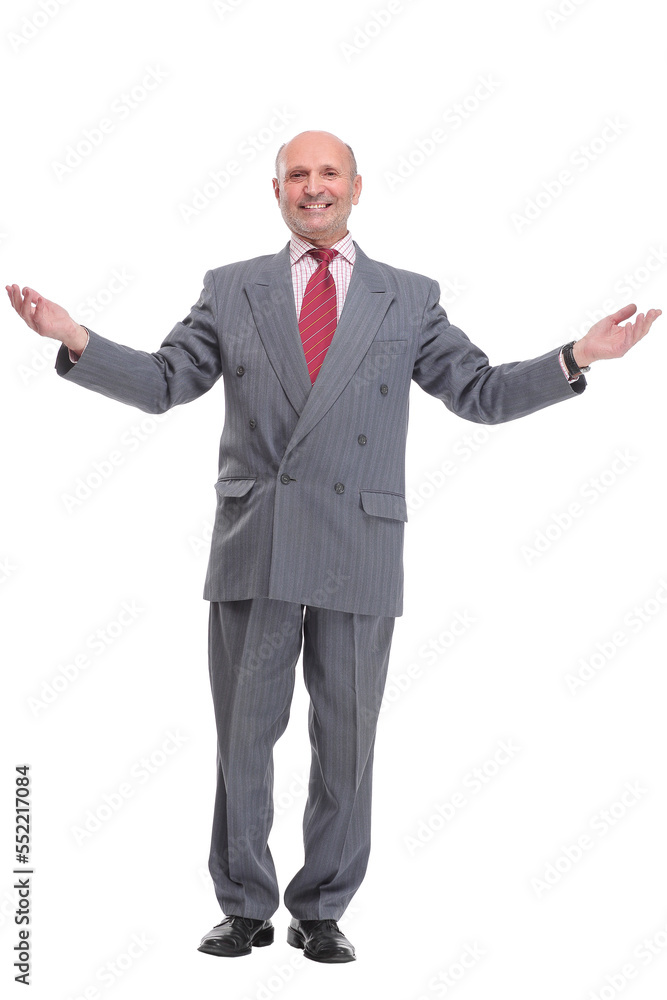 Full length portrait of handsome mature businessman in suit looking at camera Full length portrait of handsome mature businessman in suit looking at camera