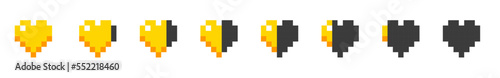 Pixel Hearts Set. Minecraft Vector Hearts Set. Yellow Golden Colors.