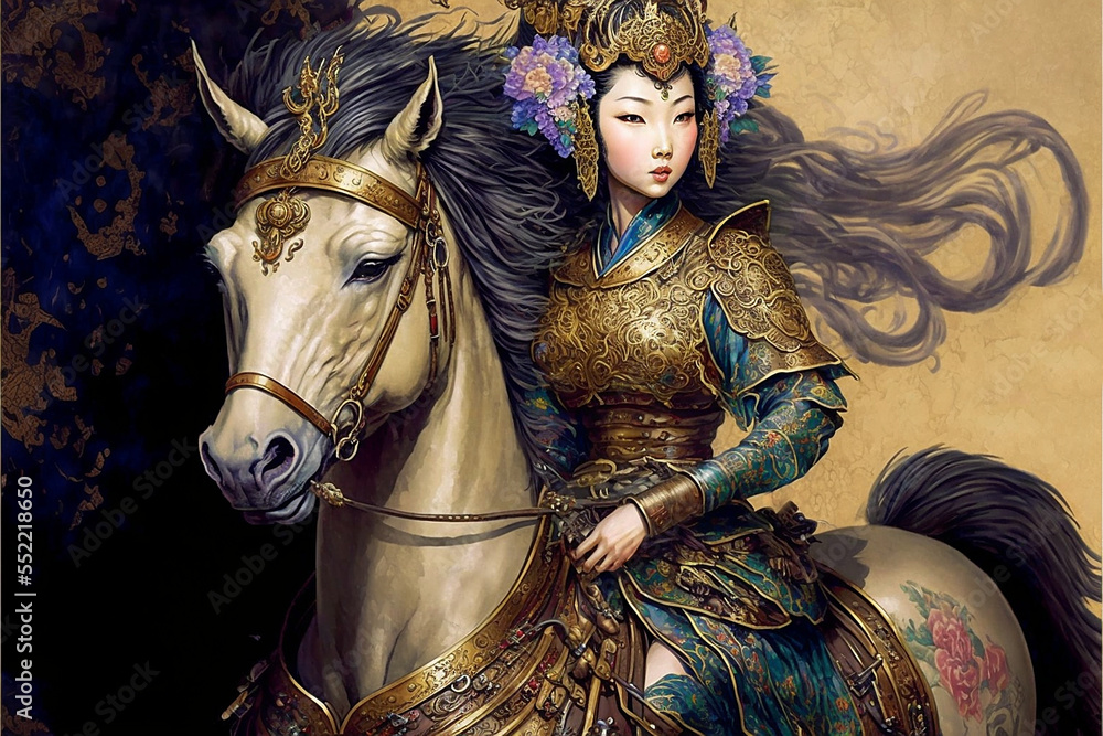 Tang Dynasty Princess Riding a Legendary Horse, fantasy painting, wallpaper