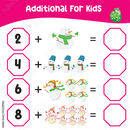 Count and match activity for children. Educational printable math worksheet. This worksheet is suitable for educating the early age children on how to count well. Vector file.