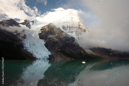 Glacier in Berg Lake with Mount Robson  British Columbia