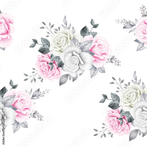Fototapeta Naklejka Na Ścianę i Meble -  Seamless Patern Floral Roses Watercolor
