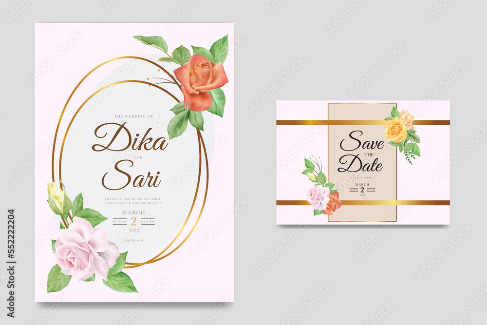 Wedding invitation card with watercolor flower 