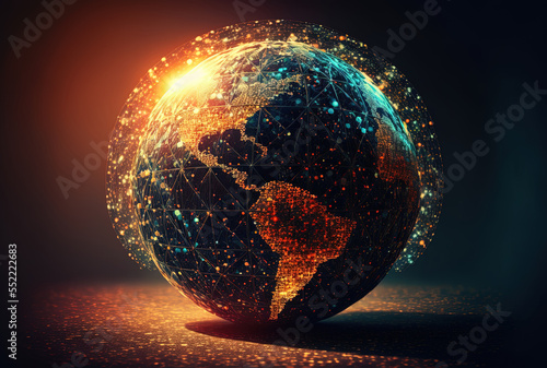 Luminous abstract communication and network Holographic globe against dark, hazy background global networking and the hud idea. Generative AI photo