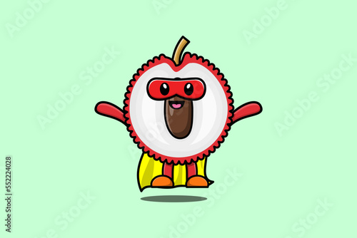 Cute Lychee superhero character flying illustration cartoon vector in 3d modern style design