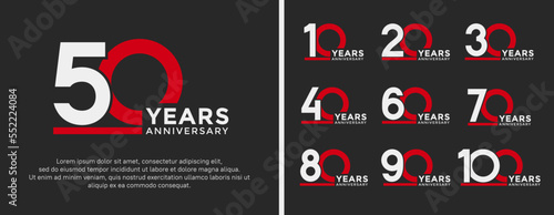 set of anniversary logo style flat white and red color for celebration