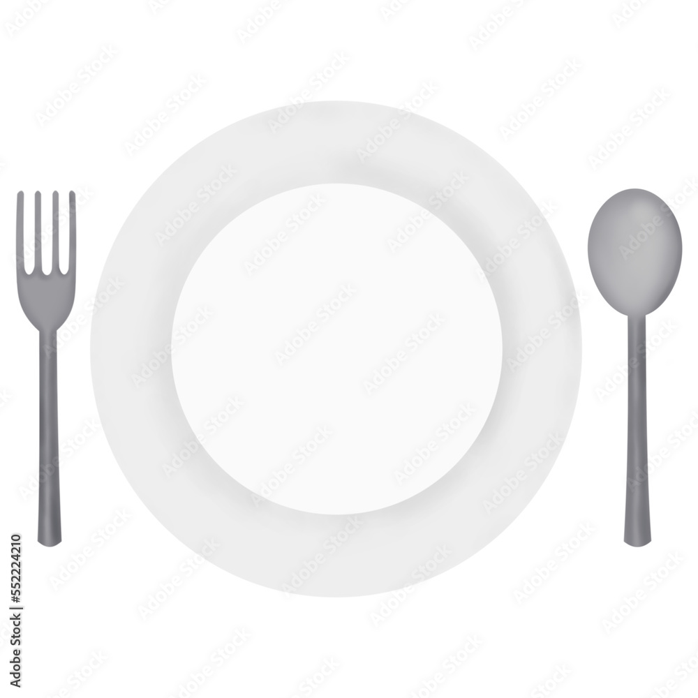 White Plate with Spoon and Fork on the side White Plate with Spoon and Fork on the side