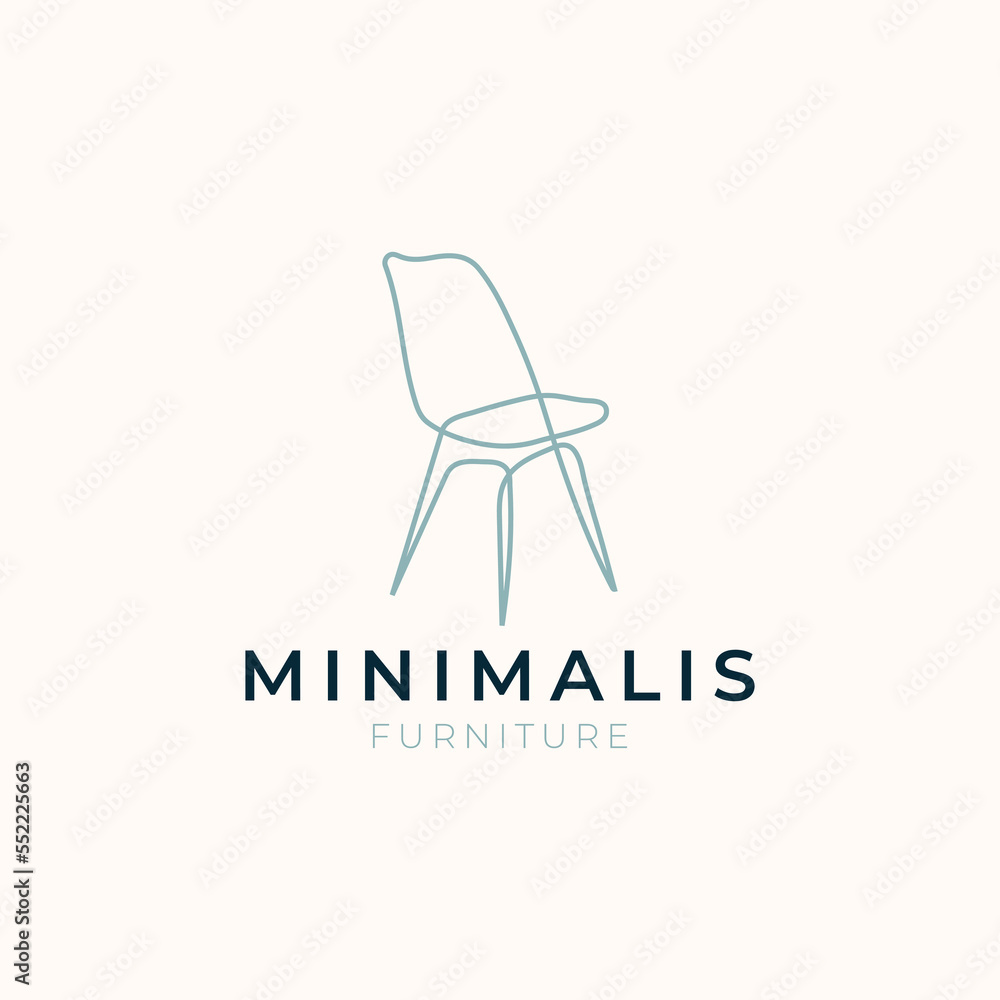 Simple minimalist chair line art furniture interior logo design with flat vector graphics Simple minimalist chair line art furniture interior logo design with flat vector graphics