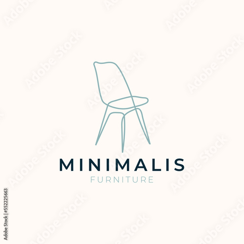 Simple minimalist chair line art furniture interior logo design with flat vector graphics