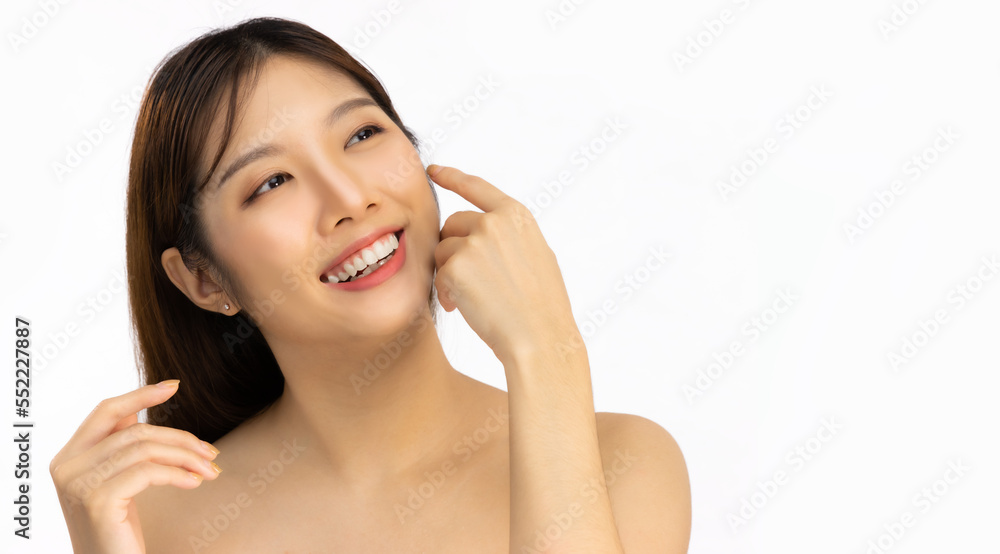 Cosmetology beauty and spa. Young beautiful asian woman clean fresh skin look. Asian girl beauty face care facial treatment. with copy space Cosmetology beauty and spa. Young beautiful asian woman clean fresh skin look. Asian girl beauty face care facial treatment. with copy space
