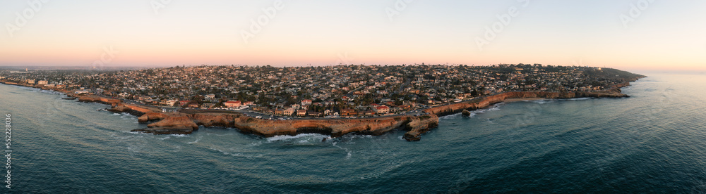Aerial Panorama of Sunset Cliffs in San Diego, California
