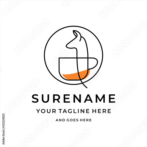 Animal Alpaca Llama cup mug coffee tea cafe logo design illustration custom logo design