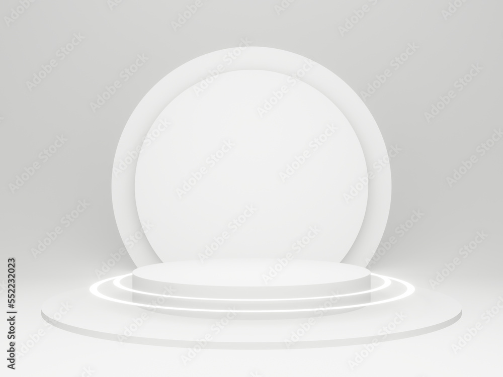 3D White Sci-Fi product display background. Scientific podium with white neon lights. 3D White Sci-Fi product display background. Scientific podium with white neon lights.