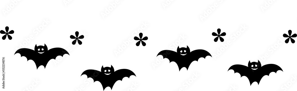 Fototapeta premium Black bats and flowers hanging on strings header decoration