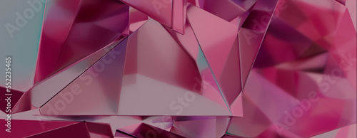 Vibrant Pink and Magenta Glass Pieces form a Trendy Luxury Banner. Slick 3D Render. photo