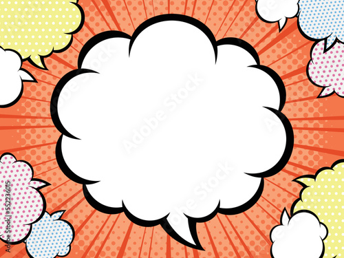 アメコミ風　集中線　吹き出しフレーム　オレンジ色　吹き出し2　イラスト