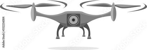Unmanned drone for video and photography on a white background. Quadcopter with action camera for surveillance and delivery. Illustration for a banner.