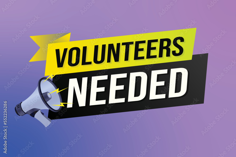 Obraz premium Volunteers needed word concept vector illustration with lines 3d style for social media landing page, template, ui, web, mobile app, poster, banner, flyer, background, gift card, coupon, label 