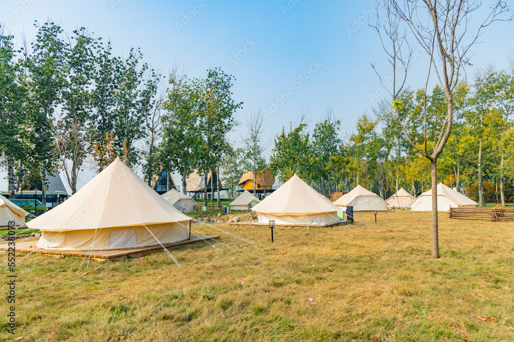 The many tents at the campsite