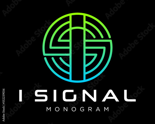 Set Letter I SI IS Monogram Circle Signal Radar Sound Podcast Internet Gradient Brand Design Vector 