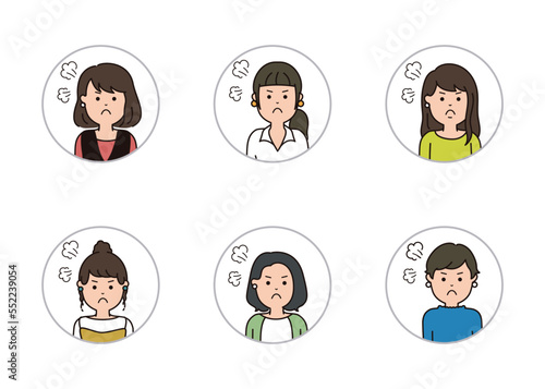 女性の表情アイコン　怒った表情