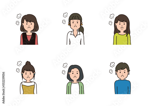 女性の表情アイコン　怒った表情