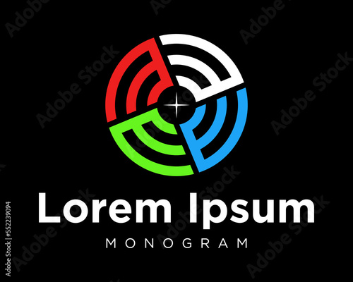 Letter M W E Monogram Circle Shadow Spin Vortex Swirl Propeller Helicopter Drone Whirl Design Vector