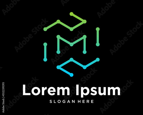 Set Letter M PM Monogram Connection Networking Internet Technology Style Modern Icon Design Template