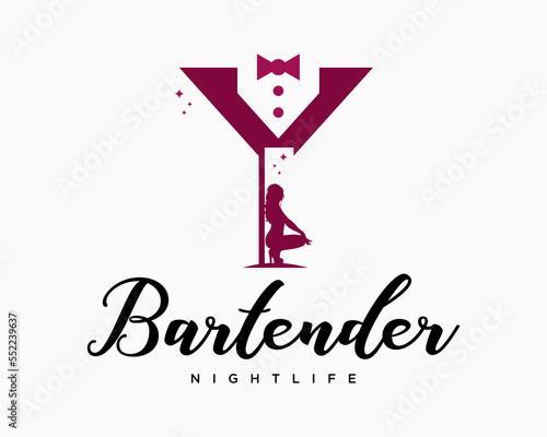Set Wineglass Bartender Barman Wine Tuxedo Beauty Handwriting Icon Bar Nightclub Brand Design Vector