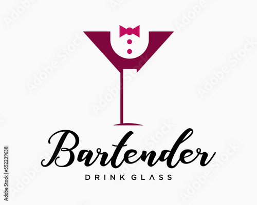 Set Wineglass Bartender Barman Wine Tuxedo Beauty Handwriting Icon Bar Nightclub Brand Design Vector