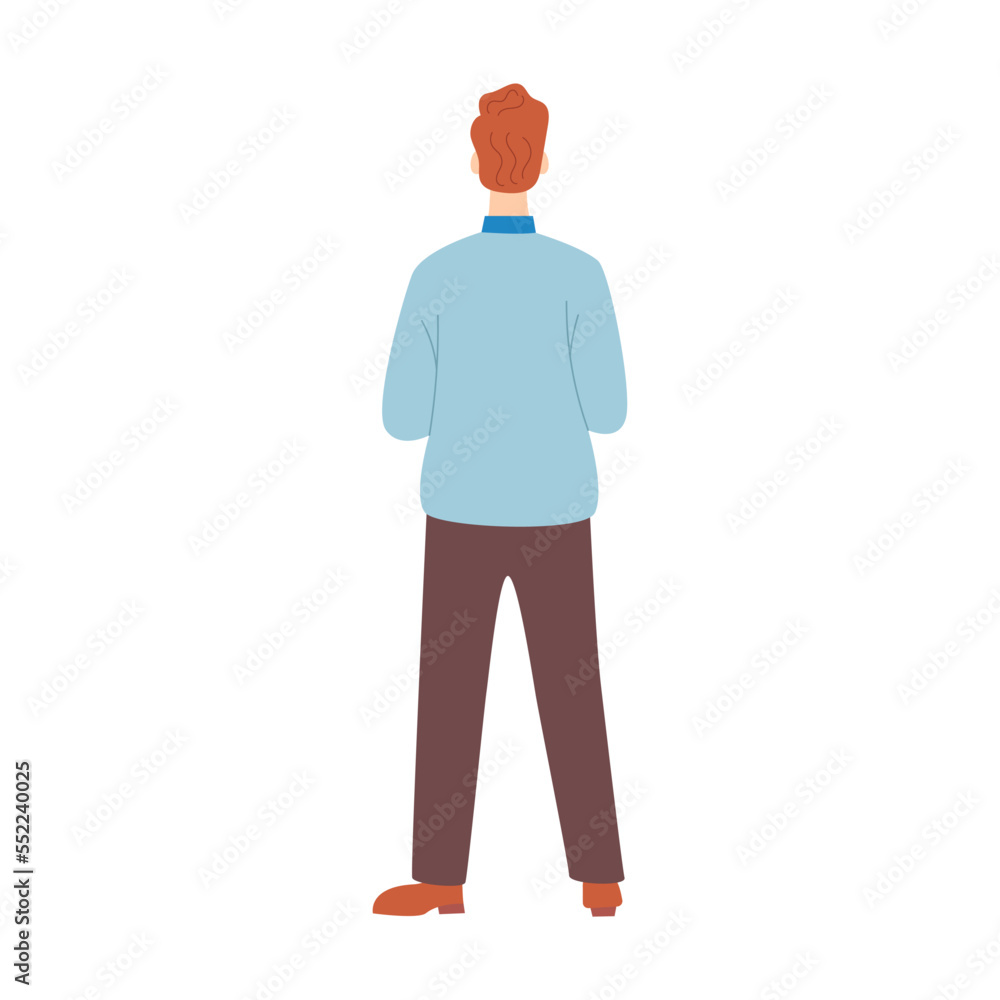 Grown man from behind. Vector illustration of adult man and woman back view isolated on white. Communication, crowd