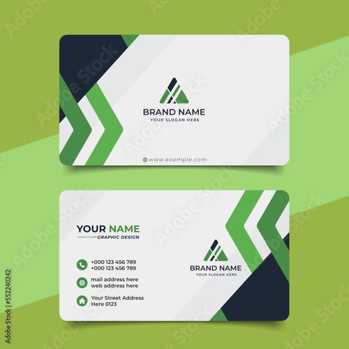 Green modern creative business card and name card horizontal simple clean template vector design