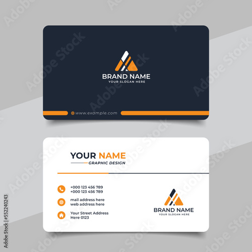 Yellow modern creative business card and name card horizontal simple clean template vector design