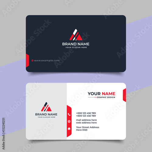 Red modern creative business card and name card horizontal simple clean template vector design