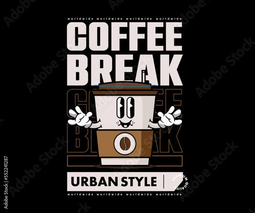 Futuristic illustration  cartoon character of coffee cup Graphic Design for T shirt Street Wear and Urban Style