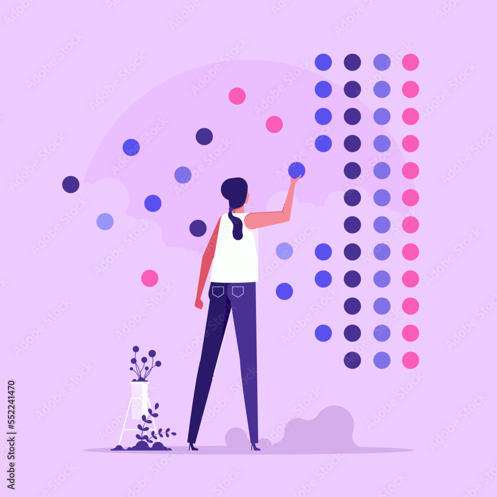Fototapeta premium Woman analyze big data. Data science. Concept of Big data engineering, analyzing statistics, classification and market research