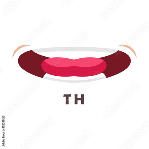 English mouth movement TH pronunciation. Vector illustration movement of mouth making sounds isolated on white