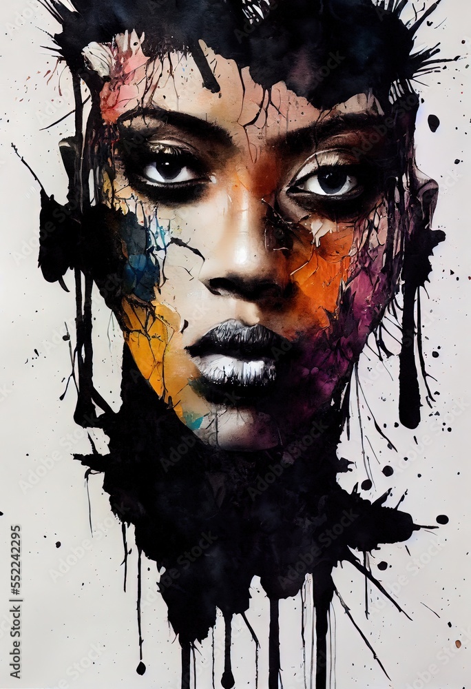 Painting potrait abstact of woman face as wallpaper background. llustration art. Generative AI. Painting potrait abstact of woman face as wallpaper background. llustration art. Generative AI.