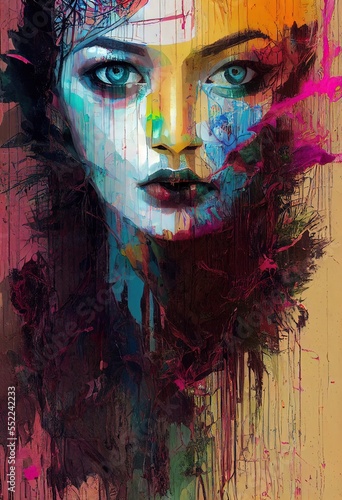 Painting potrait abstact of woman face as wallpaper background. llustration art. Generative AI.