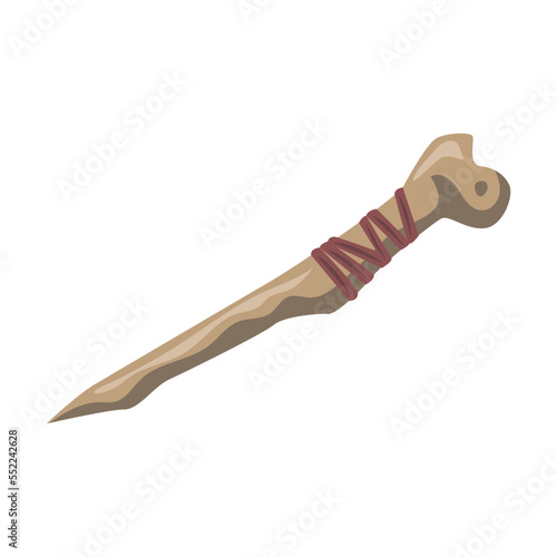 Animal bone shard. Ancient tool for prehistoric people. Vector illustration of stone, bone and wood weapon for hunting animal isolated on white