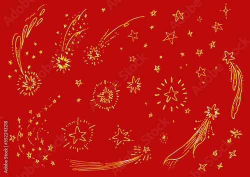 ゴールドの手描きペン画 流れ星のイラスト